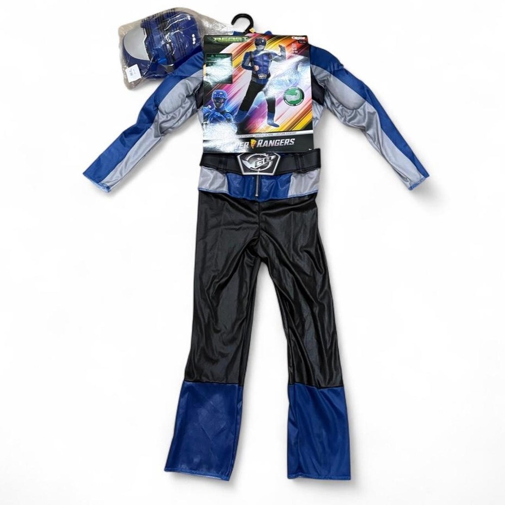 Blue Power Rangers Beast Morphers Muscle Jumpsuit Costume Set Helmet Kid S 4-6